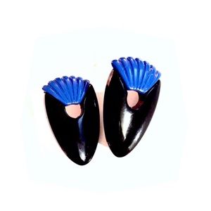 VTG Black & Blue Acrylic Post Back Earrings